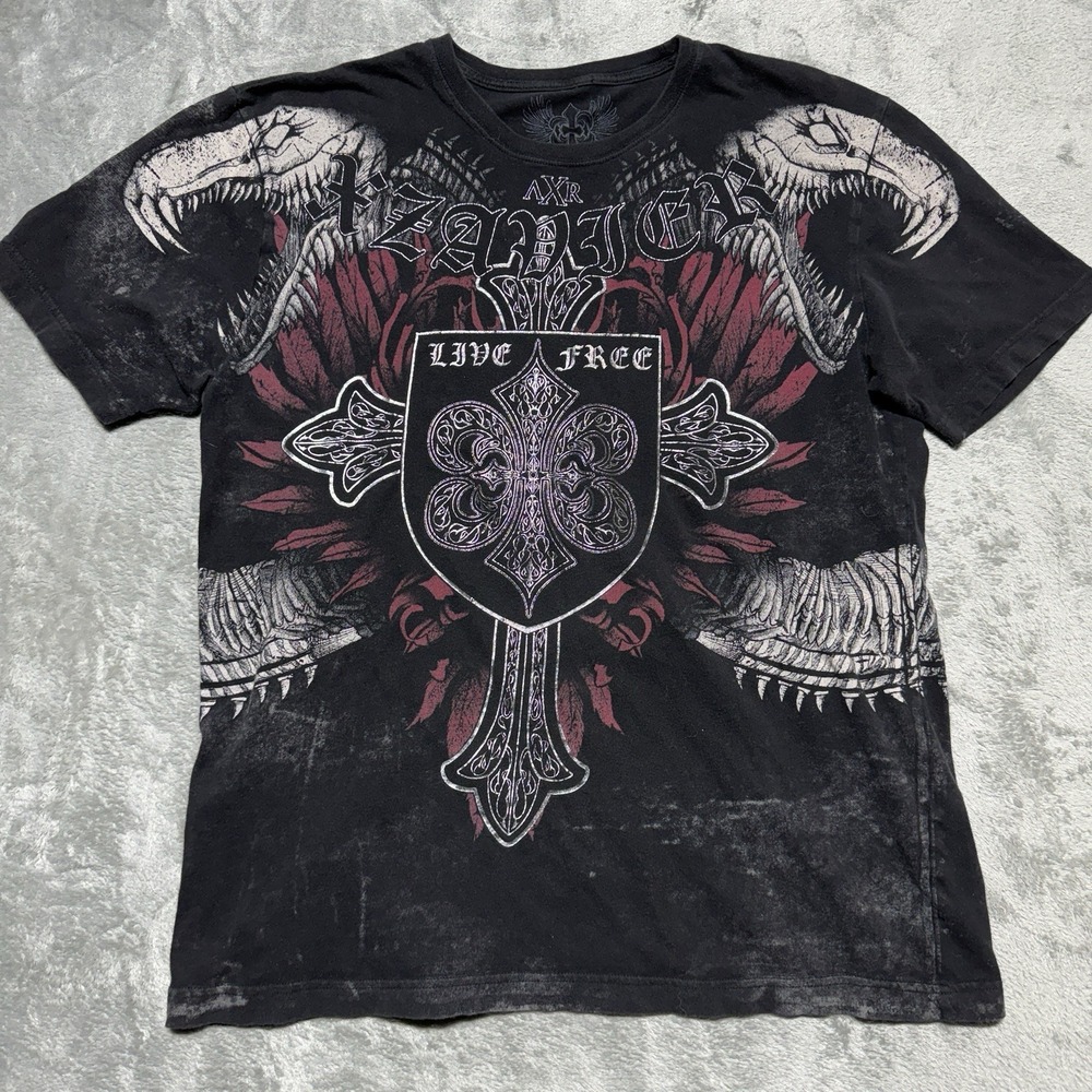 Xzavier Unlimited T-Shirt Mens XL Black Live Free Cross Snake Print Tee Y2K